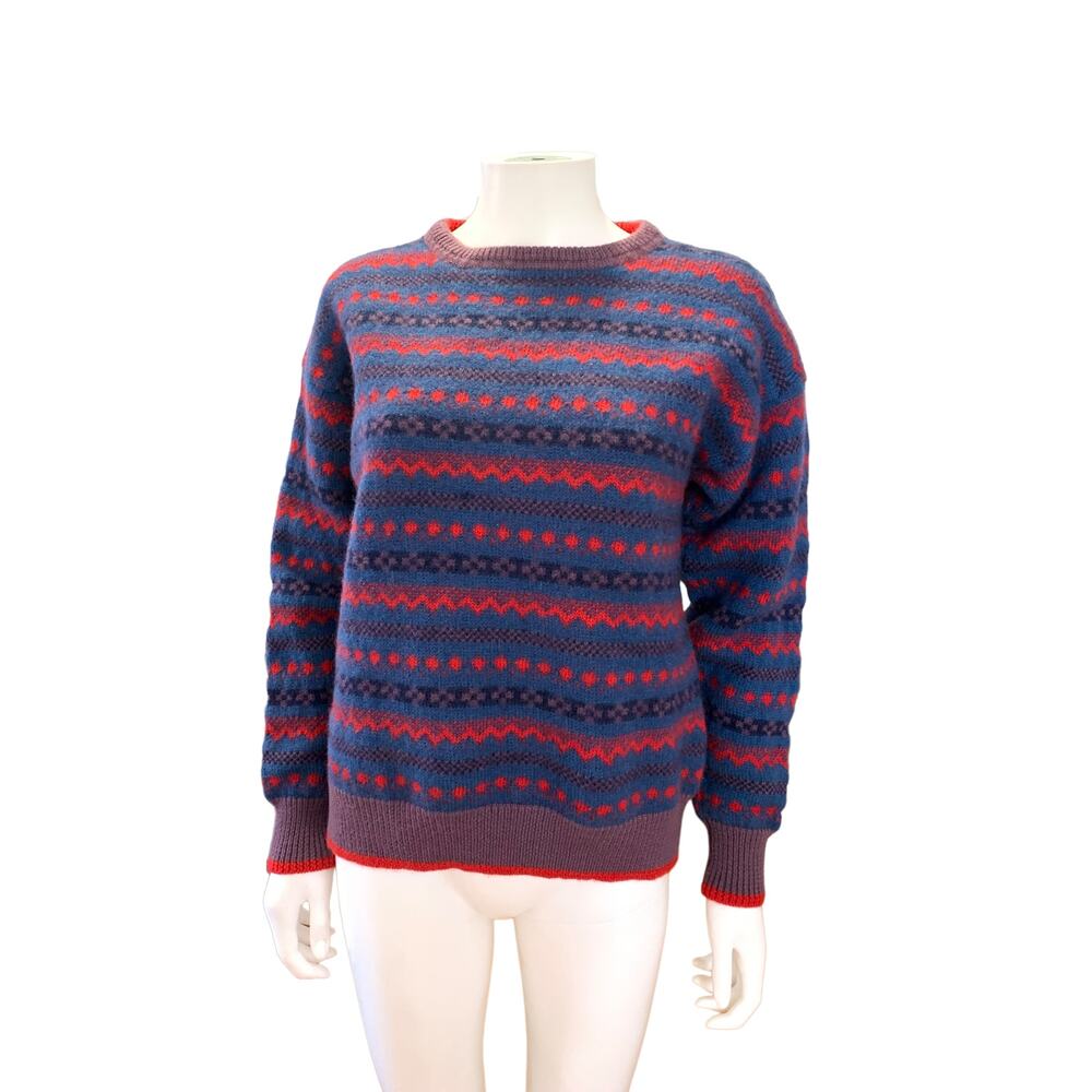 MAHANA 100% Wool Vintage Fair Isle Blue Striped Sweater M